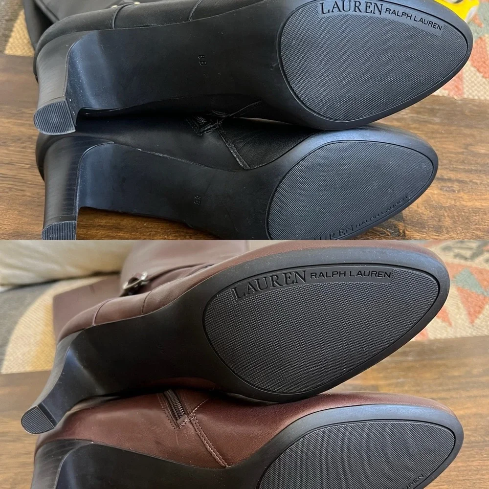 Ralph Lauren ELBERTA Leather Ankle Strap Tall Heeled Boots US8 (Black sold) - Picture 11 of 11